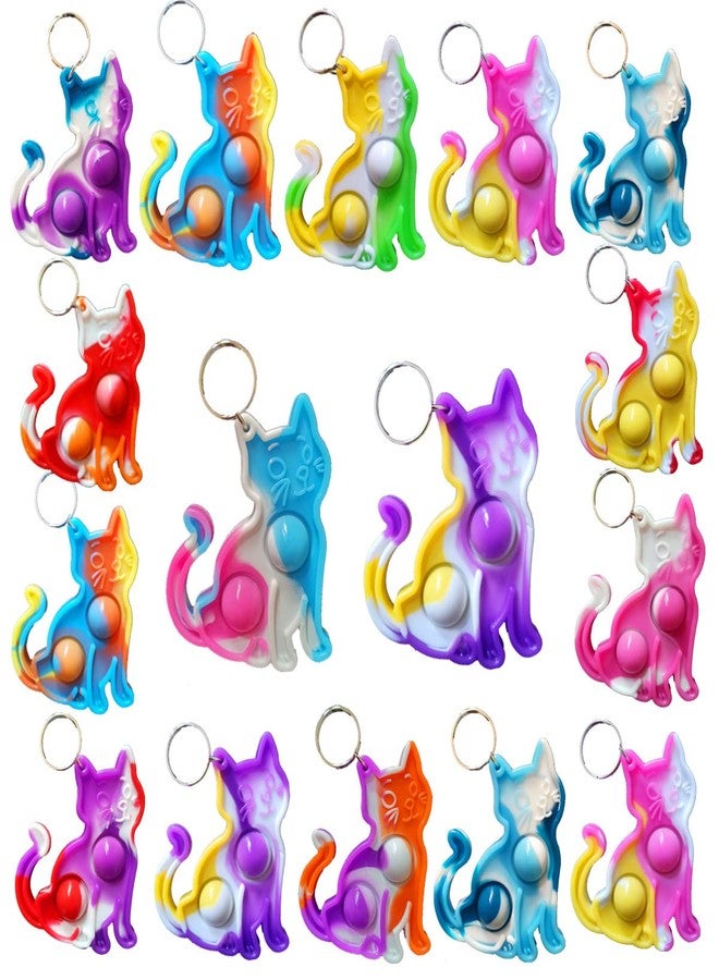 HOZKEAP 24 Packs Bulk Cat animal Backpack Mini Pop Rainbow Keychain fidgets Bubble Toys for Kids Children Classroom Students from Teacher, Birthday Party Favors - Image 1